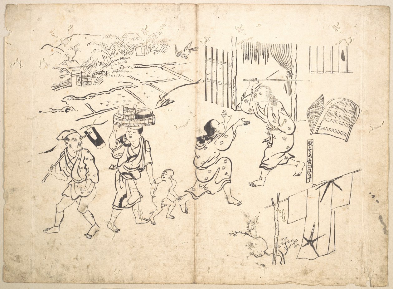 Mulher a perseguir um pardal de Okumura Masanobu