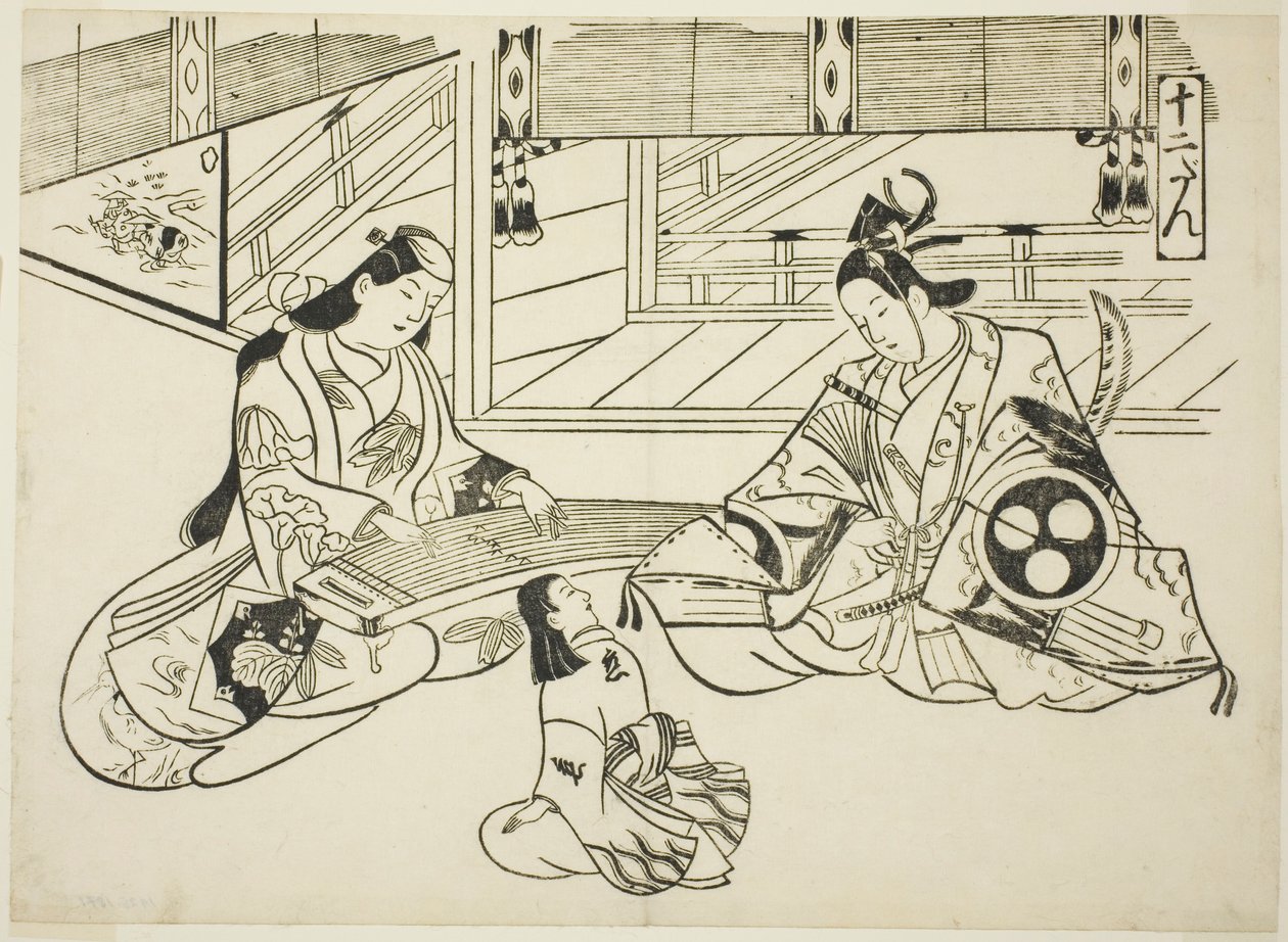 Yoshitsune (Ushiwaka) e Princesa Joruri, da série "Cenas Famosas de Teatro de Marionetes Japonês (Yamato irotake)" de Okumura Masanobu