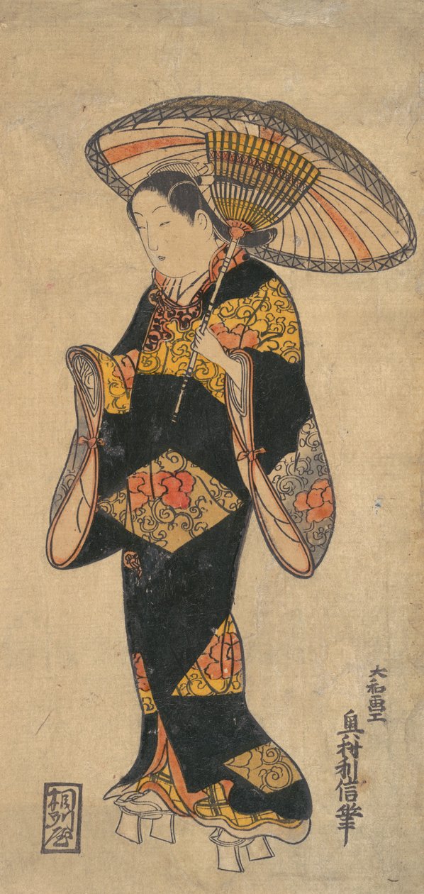 Ator Sanjo Kantaro no papel de uma cortesã, ca. 1728., c. 1728. de Okumura Toshinobu