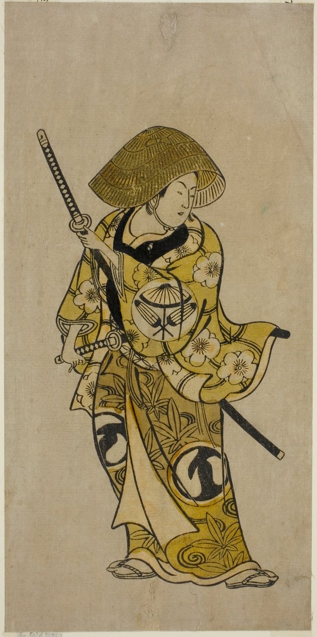 O ator Sawamura Kamesaburo como Nagoya Kosanza na peça "Keisei Fukubiki Nagoya", apresentada no Teatro Nakamura no primeiro mês de 1731 de Okumura Toshinobu