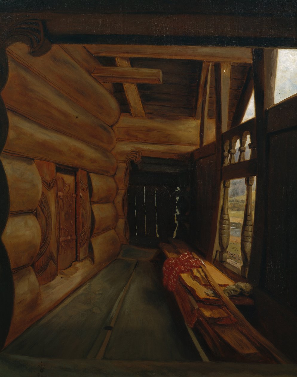 Setesdal Interior (óleo sobre tela) de Olaf Isaachsen