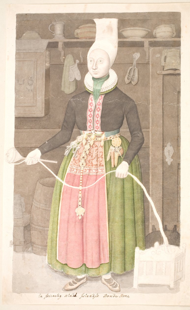 A esposa de um fazendeiro islandês elegantemente vestido de Olavius