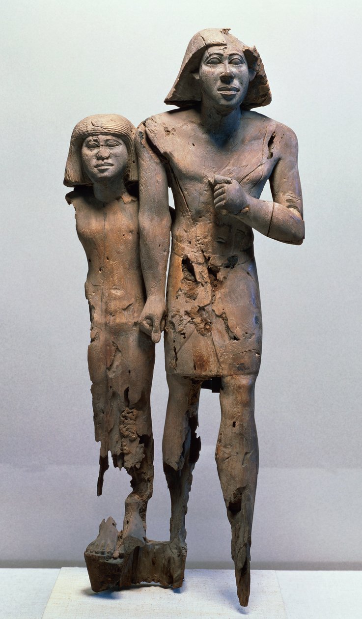 Casal anônimo conhecido como Casal de Memphis (madeira de acácia) (ver também 154095) de Old Kingdom Egyptian