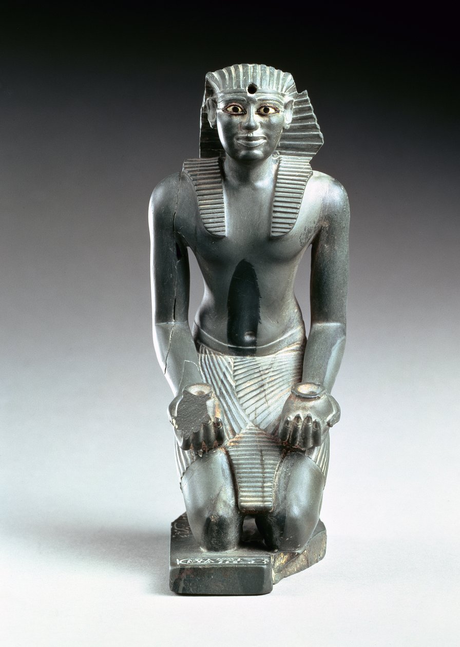 Figura ajoelhada de Pepi I (2289-2255 aC) (ardósia verde) de Old Kingdom Egyptian