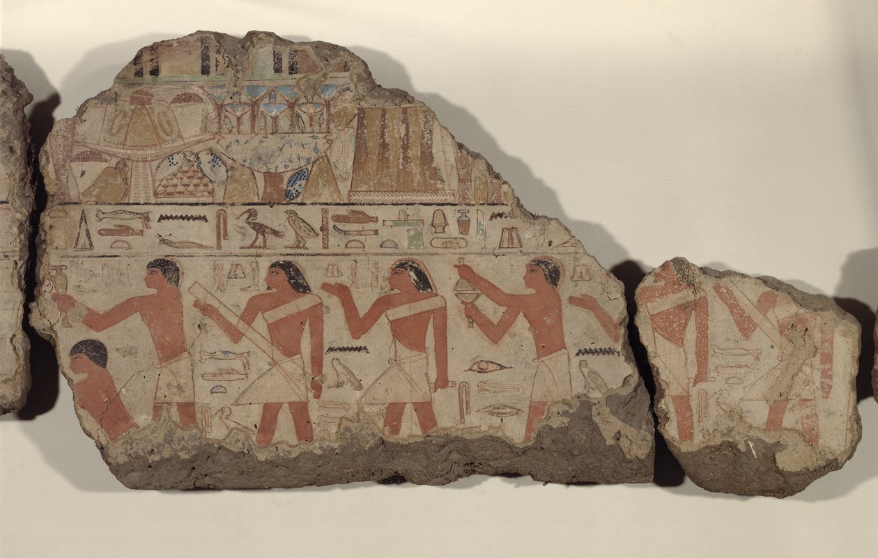Pinturas de Metjetji, detalhe de padres de culto (pedra calcária pintada) de Old Kingdom Egyptian