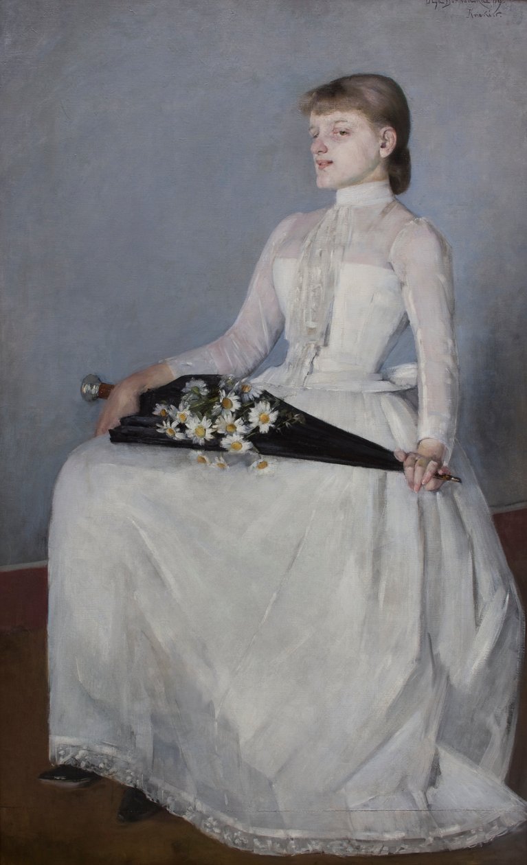 De um passeio ou de uma senhora com um vestido branco de Olga Boznanska
