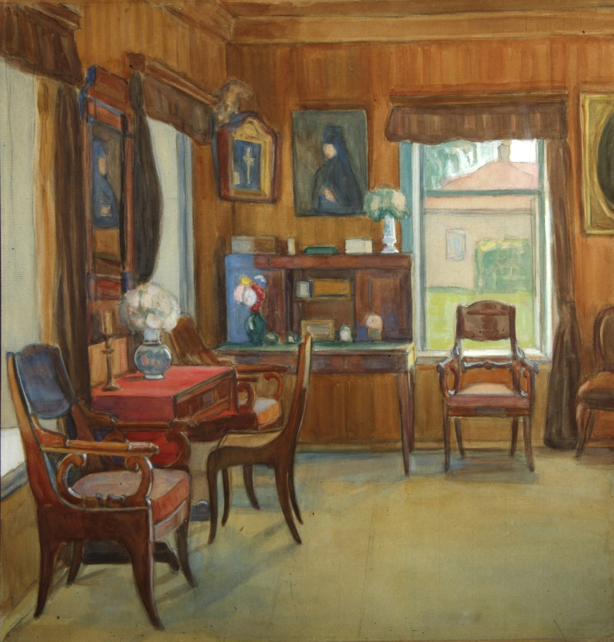 Interior da casa na vila de Chegodayevo, 1900 de Olga Nikolayevna Korovina