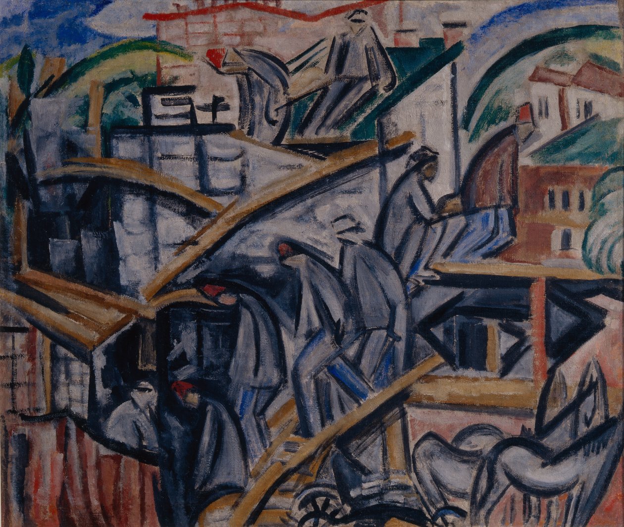 Construindo casa nova, 1913 de Olga Rozanova