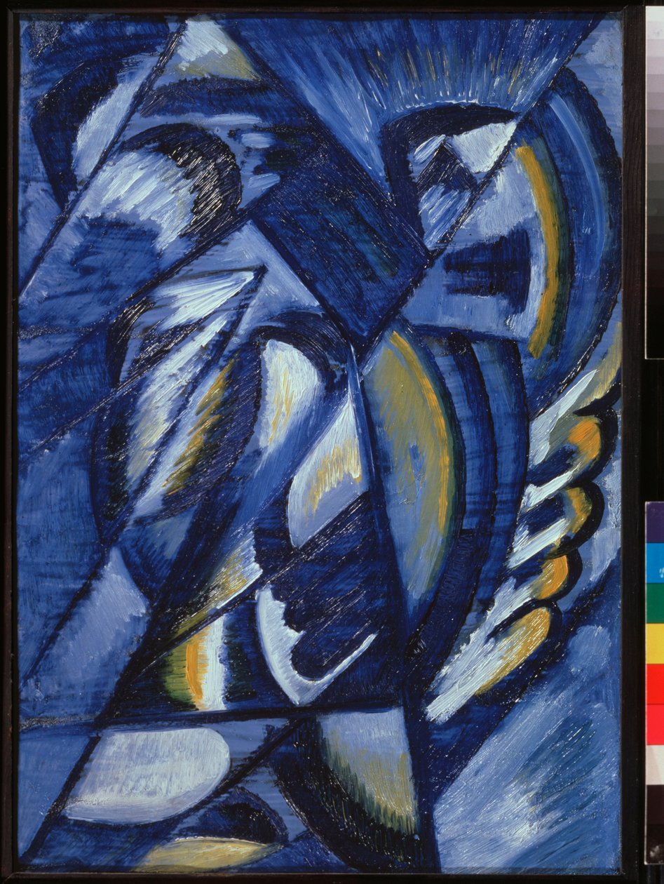 Composição, azul sobre a chapa - Composição. Azul sobre a chapa - Trabalho de Olga Vladimirovna Rozanova (1886-1918), óleo sobre metal de Olga Wladimirowna  Rosanowa
