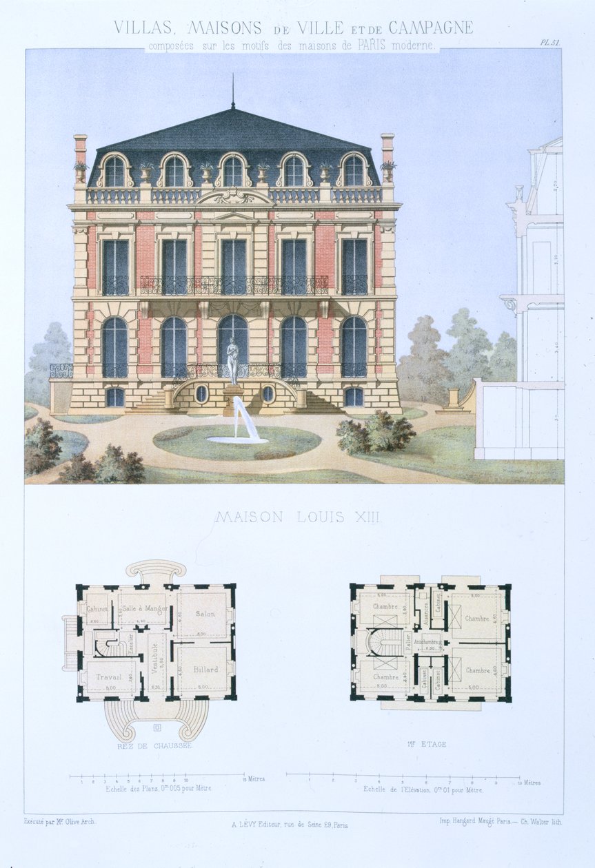 Casa Luís XIII, de &39;Casas da Cidade e do Campo Baseadas nas Casas Modernas de Paris&39;, c.1864 de Olive