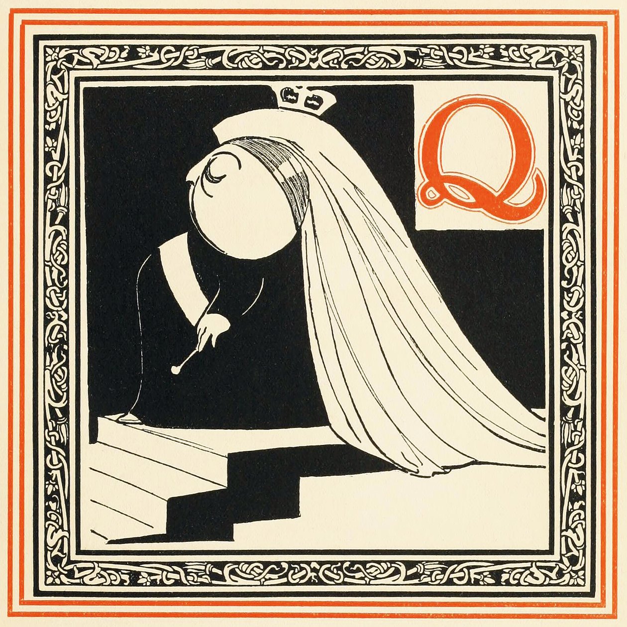 Q é a Rainha, tão nobre e livre, de An Alphabet of Celebrities, pub. 1899 de Oliver Hereford