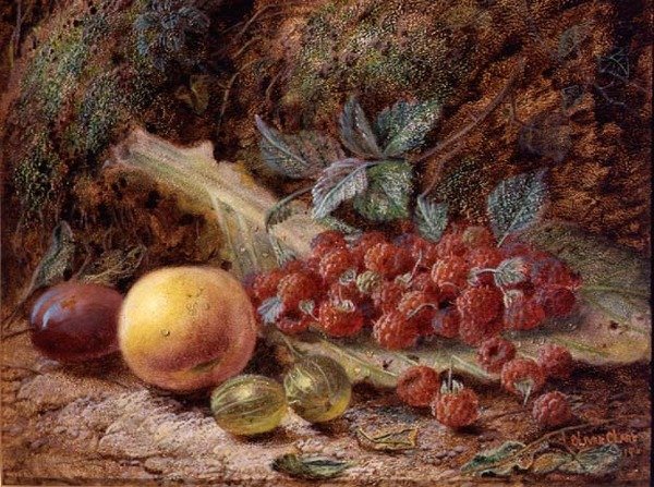 Natureza Morta com Fruta numa Folha de Repolho de Oliver Clare