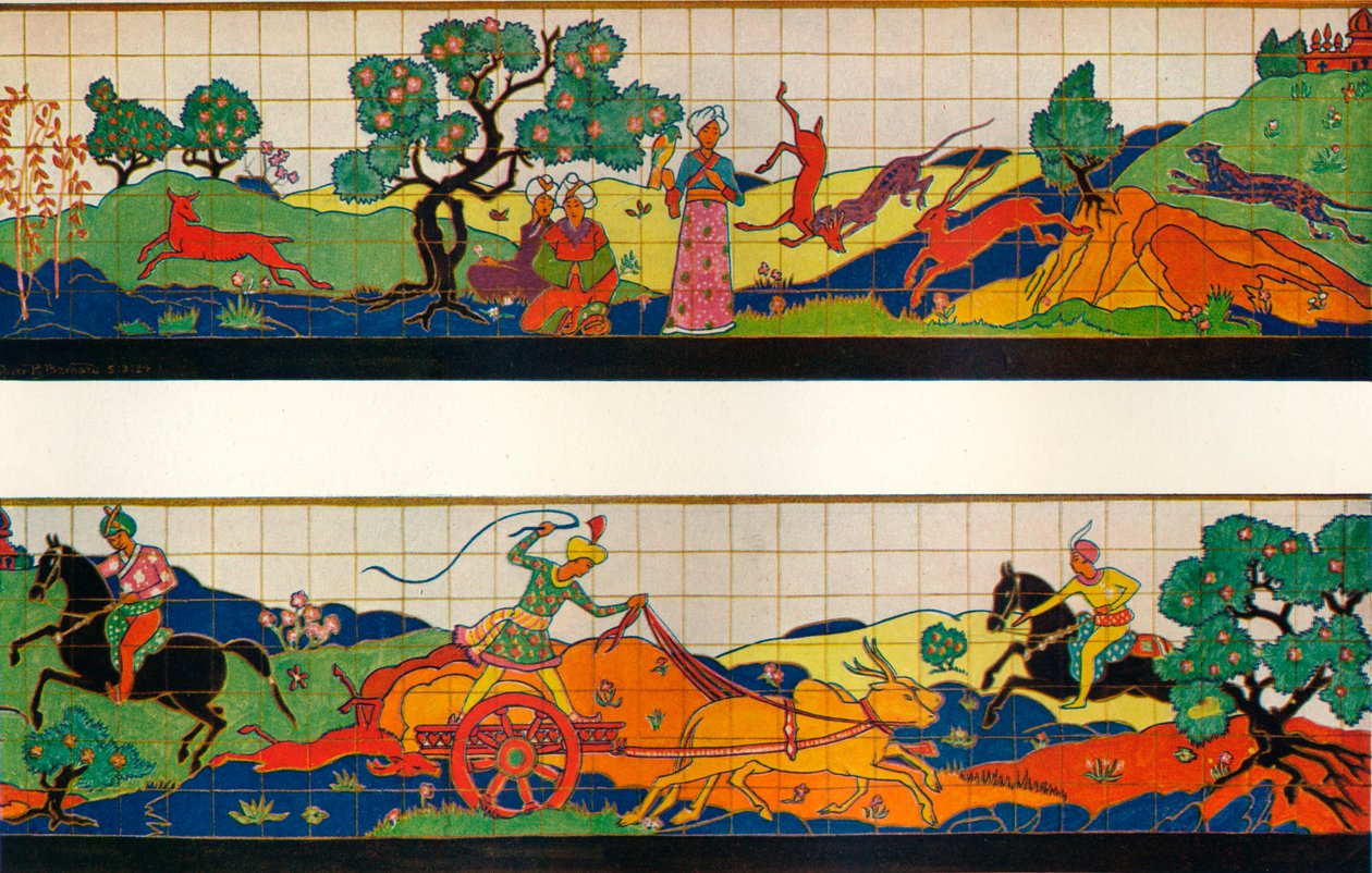 Decoração da exposição do império britânico para o exterior do restaurante, c1924. de Oliver Percy Bernard