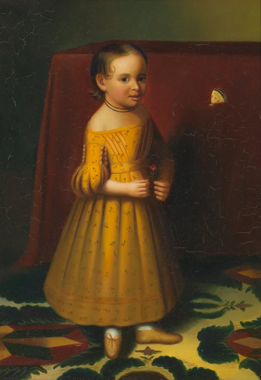 Retrato de uma jovem com rosa e borboleta, ca. 1838. de Oliver Tarbell Eddy