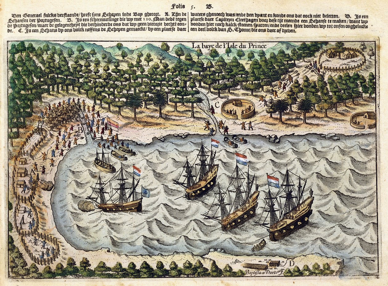 Vista do navio holandês no porto, c.1598-1602 de Olivier van Noort