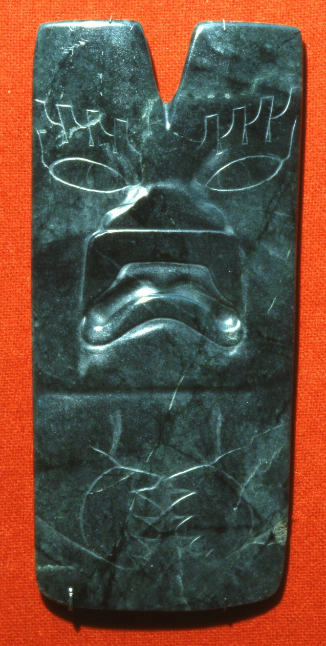 Hacha com o rosto de um jaguar, período pré-clássico (jade) de Olmec