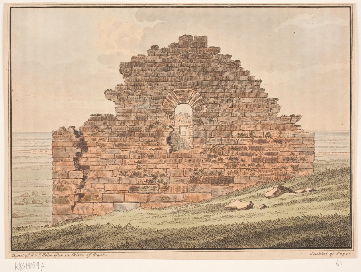 Ruínas da igreja na Groenlândia. Ilustração para W.A. Grah. Viagem de pesquisa à costa leste da Groenlândia de Oluf Olufsen Bagge