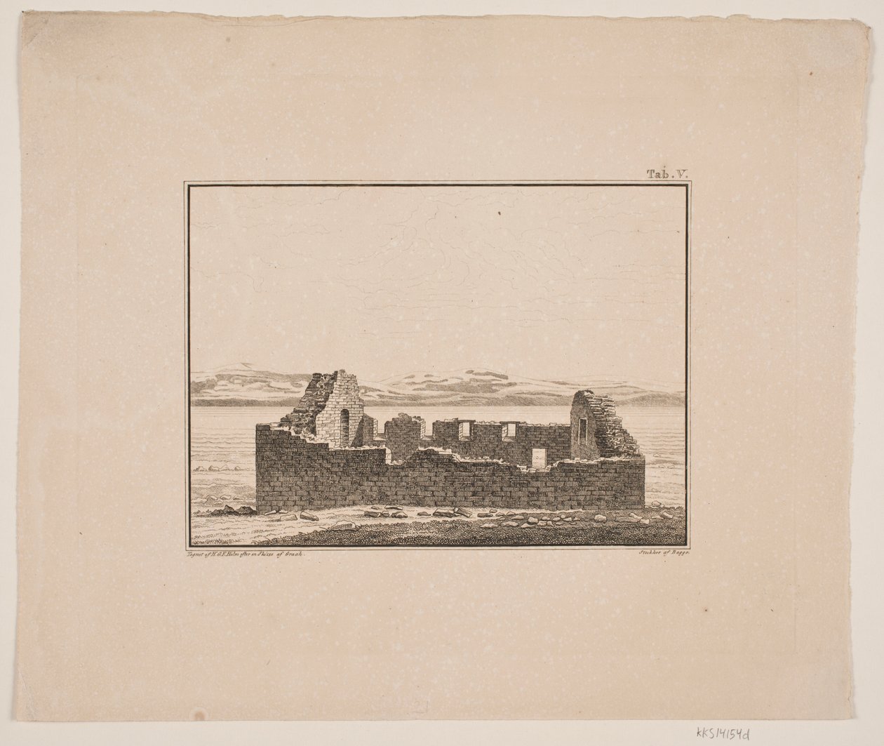 Ruínas da igreja na Groenlândia. Ilustração para W.A. Grah. Viagem de pesquisa à costa leste da Groenlândia de Oluf Olufsen Bagge