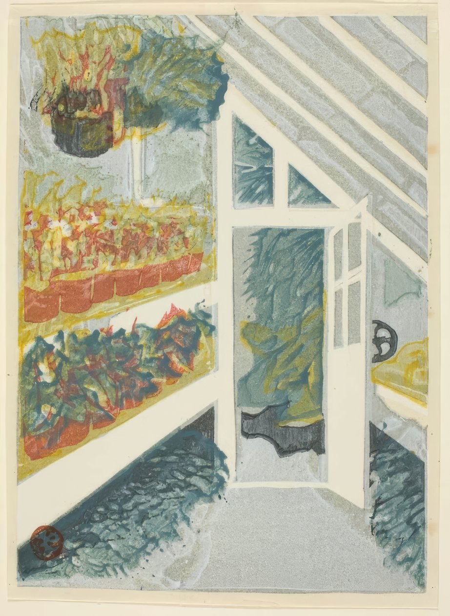 Estufa, da série «Gravuras do Jardim Imperial de Shinjuku (Shinjuku Gyoen hanga)» de Onchi Kôshirô