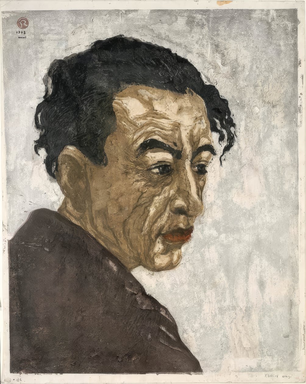 Retrato do poeta Hagiwara Sakutaro (1886–1942), autor de «Ilha de Gelo» de Onchi Kôshirô