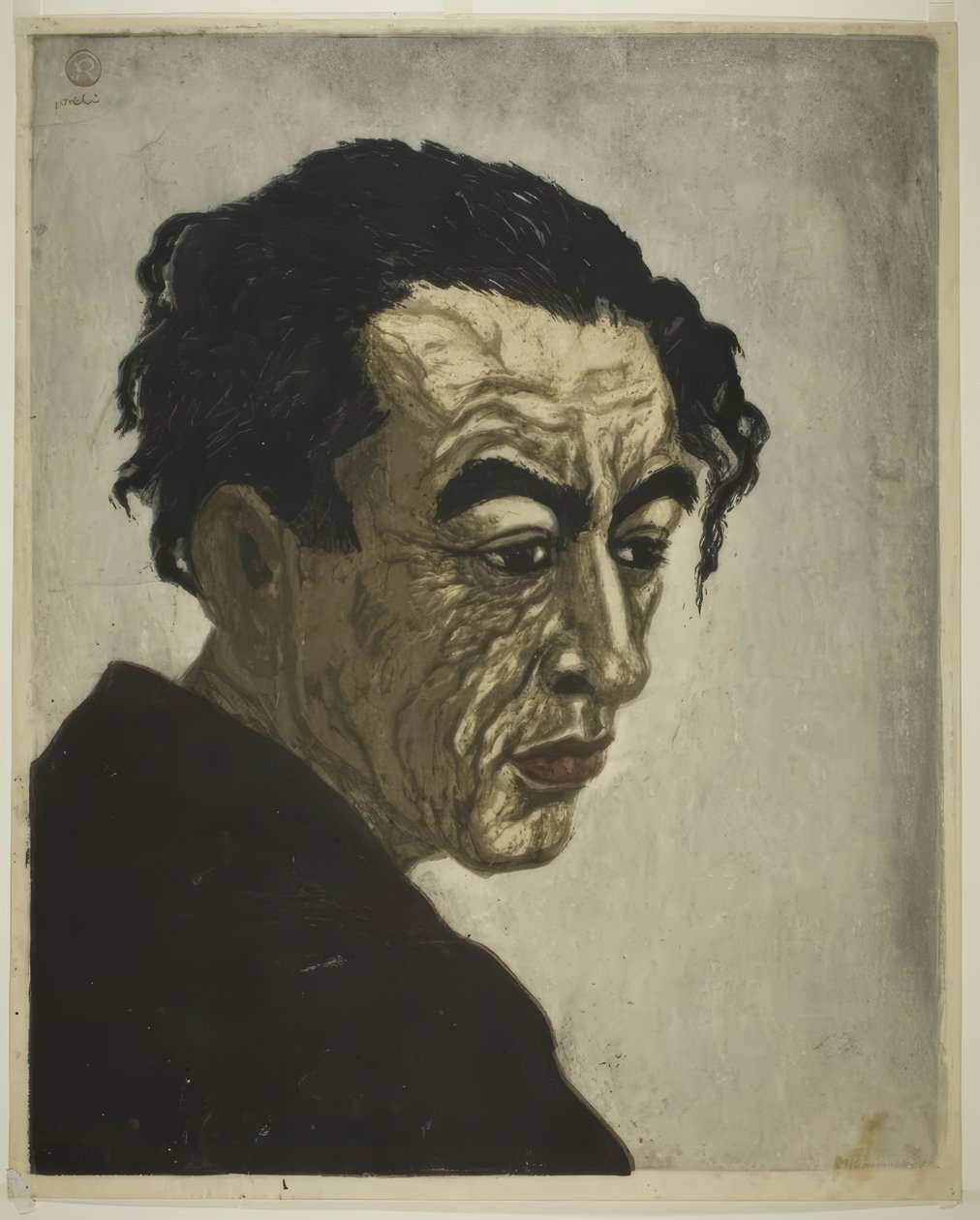 Retrato do poeta Hagiwara Sakutaro (1886–1942), autor de «Ilha de Gelo» de Onchi Kôshirô