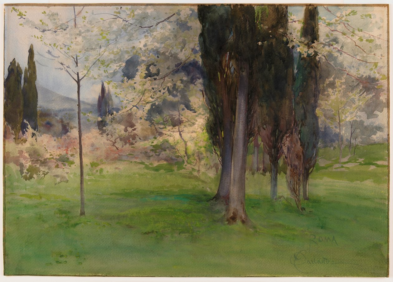 Paisagem de primavera com árvores de Onorato Carlandi