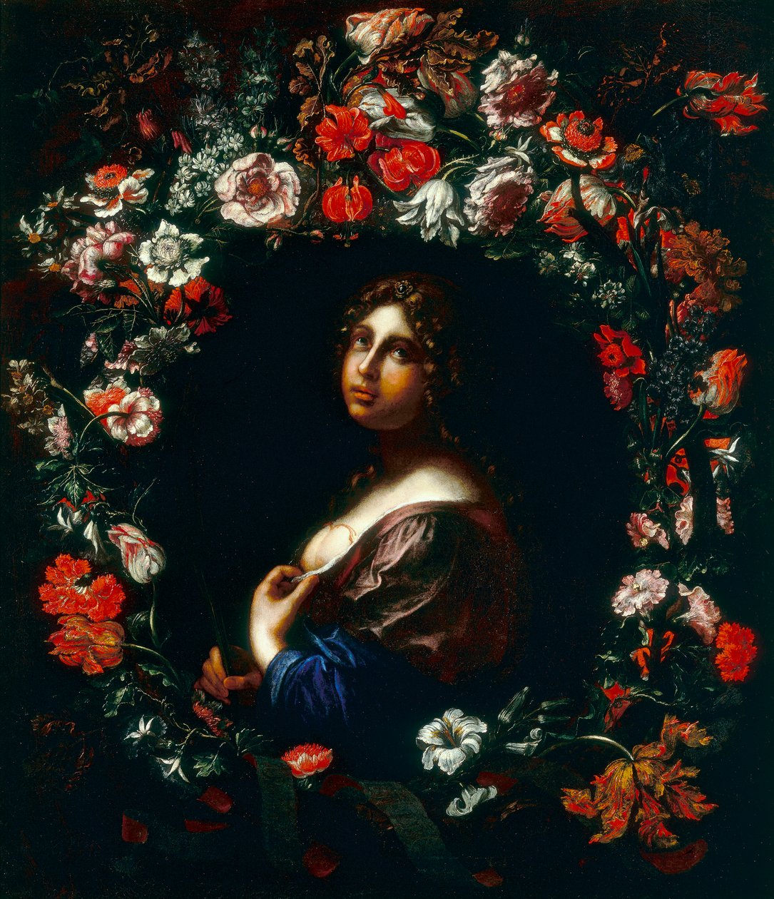 Santa Agatha envolvida em uma guirlanda floral de Onorio and Scacciati Marinari