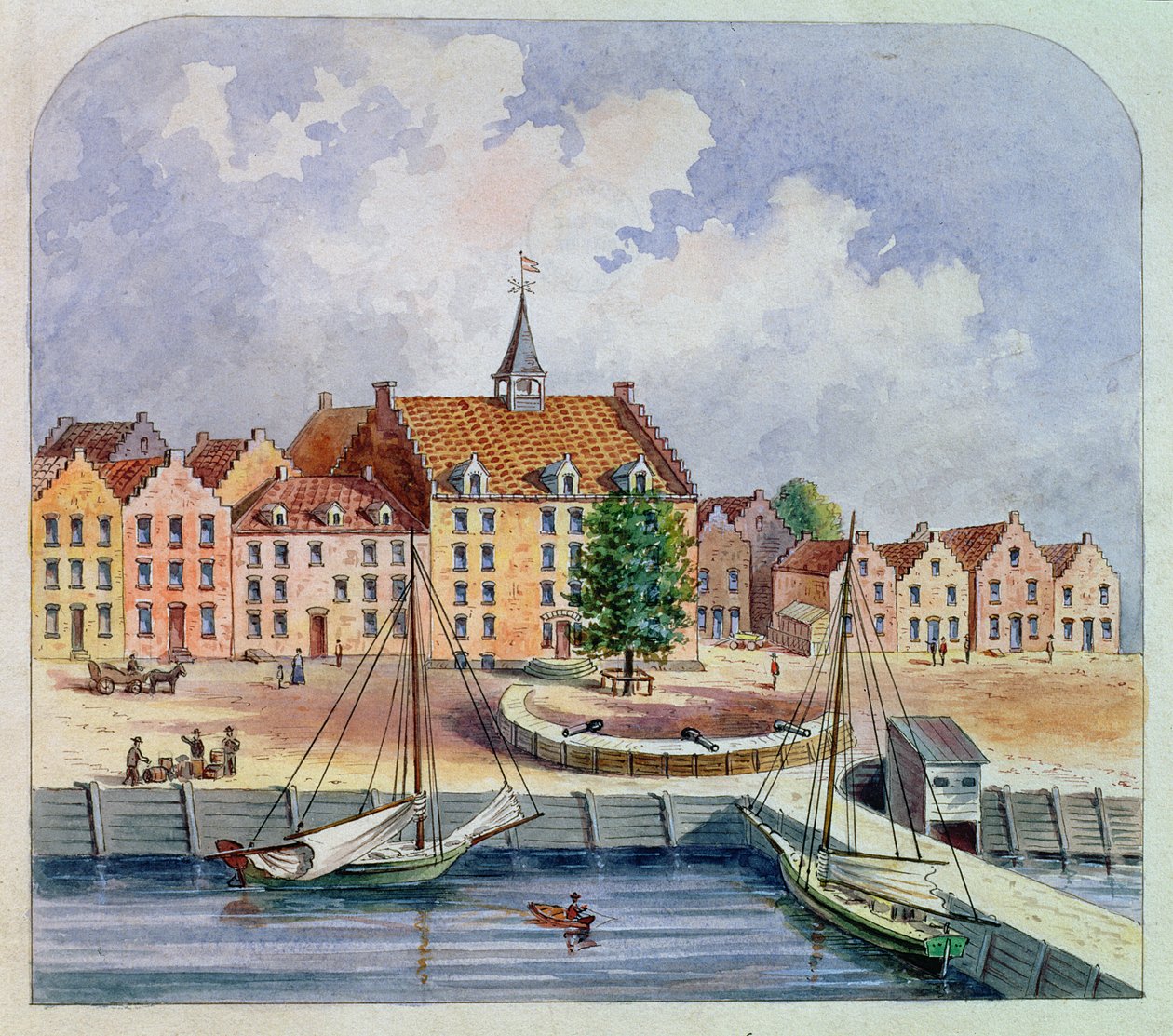 Stadthuys de Nova York em 1679, 1679 (wc no papel) de William Oram