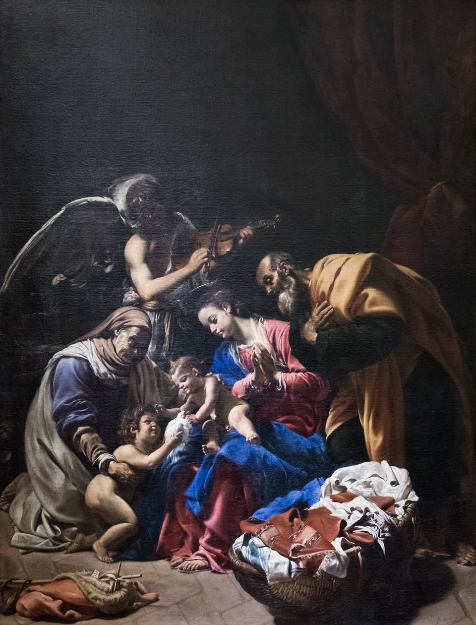 Santa família com Santa Isabel, São João Baptista e um anjo de Orazio Borgianni