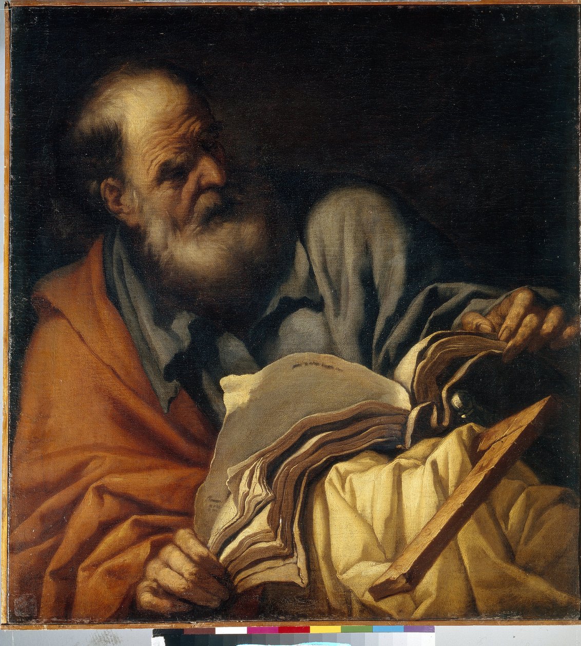 São Tomé, apóstolo. (São Tomé Apóstolo). Pintura de Orazio Borgianni (1578-1616), óleo sobre tela, arte italiana (Roma) de Orazio Borgianni