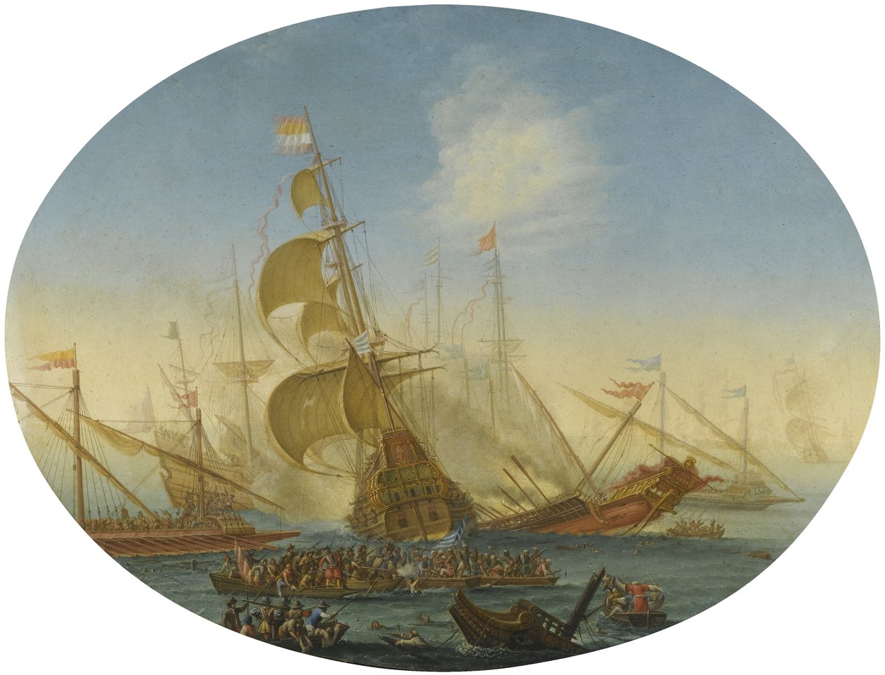 Uma batalha naval entre turcos e cristãos de Orazio Grevenbroeck