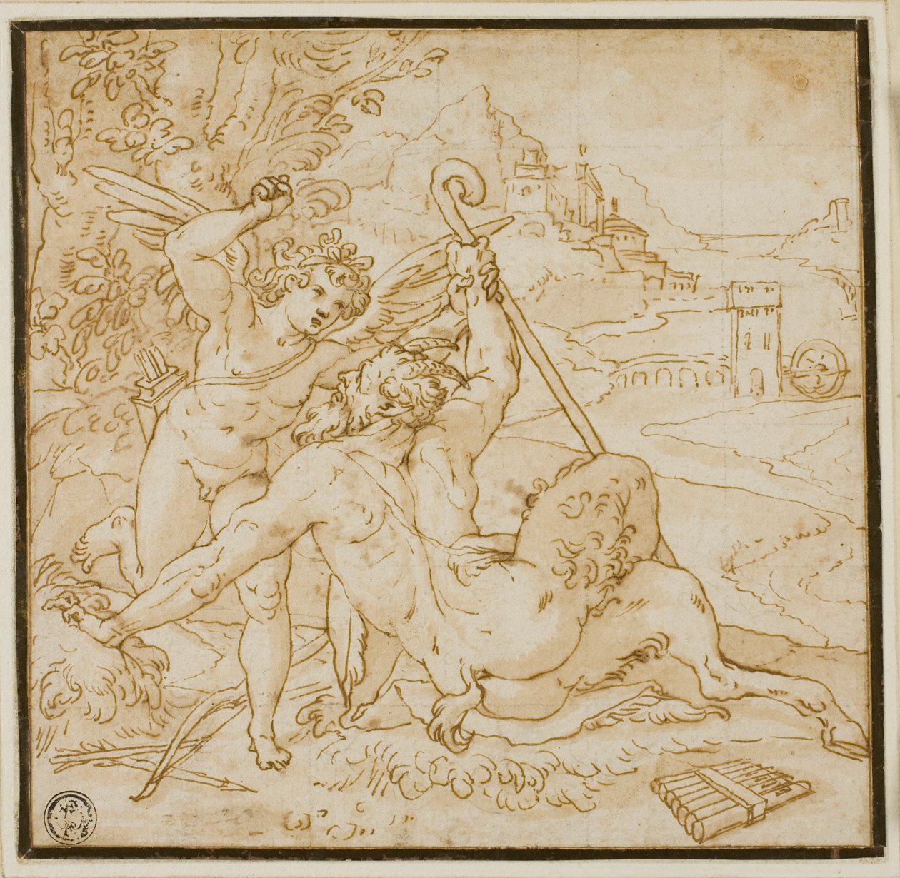 Cupido Superando Pan de Orazio Samacchini