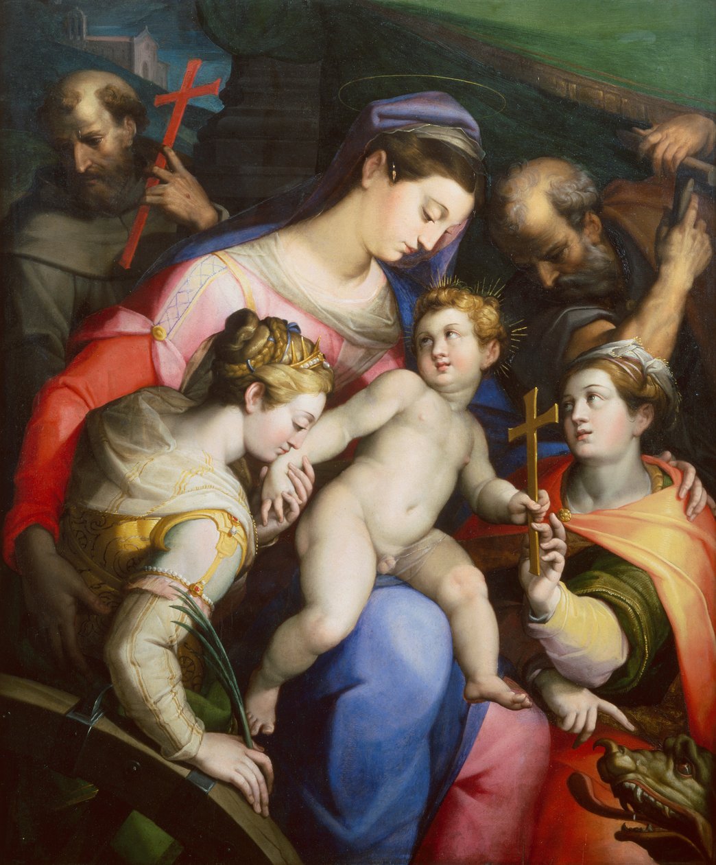 A Sagrada Família com os Santos Margarida, Catarina e Francisco (óleo) de Orazio Samacchini