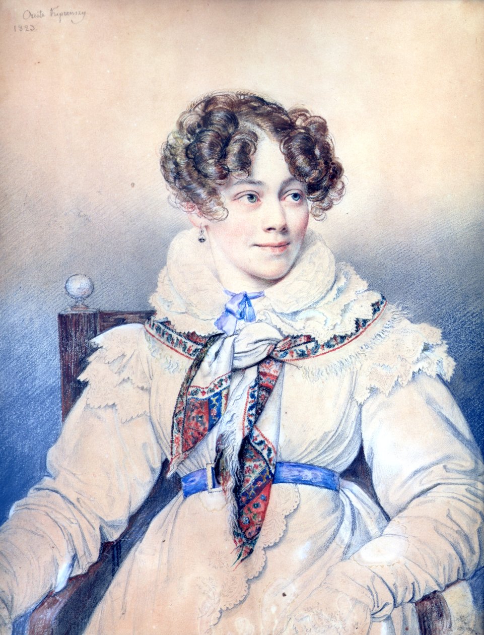 Retrato de Sophie Rostopchine (1799-1874) Condessa de Segur, 1823 (lápis de cor sobre papel) de Orest Adamovich Kiprensky