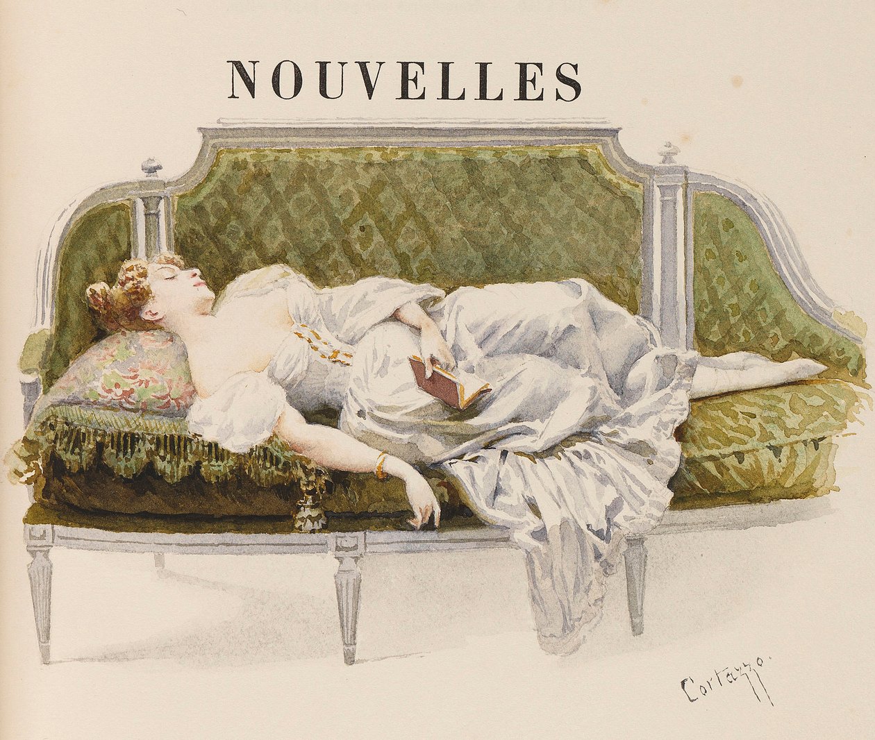 Meio-título para Nouvelles por Alfred de Musset, 1887. de Oreste Cortazzo