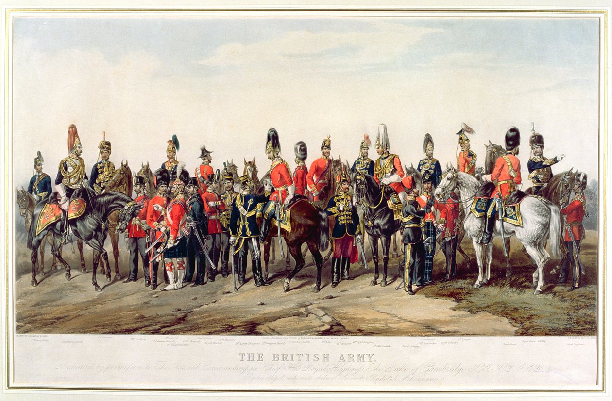 Uniformes do exército britânico, gravados por J. Morris, 1859 de Orlando Norie