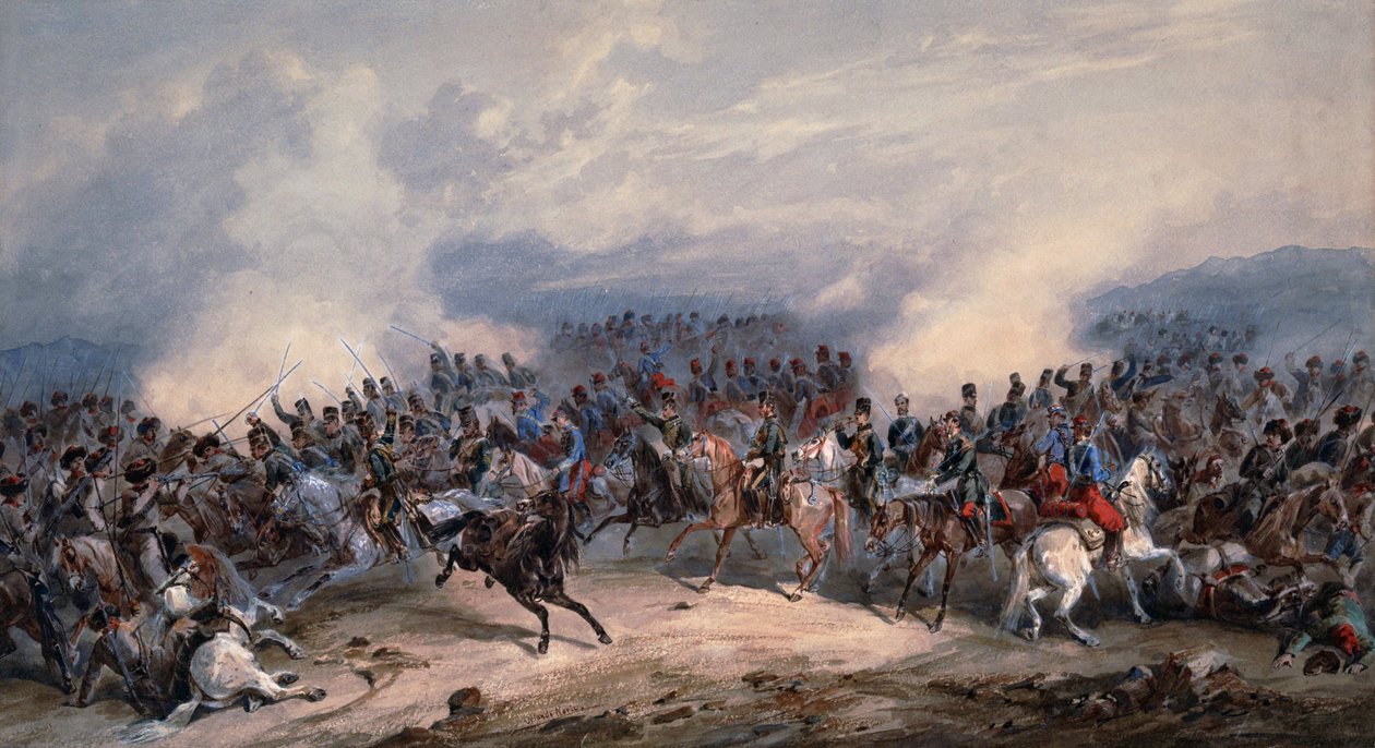 Hussardos e Chasseurs na batalha do rio Chernaya em 16 de agosto de 1855 de Orlando Norie