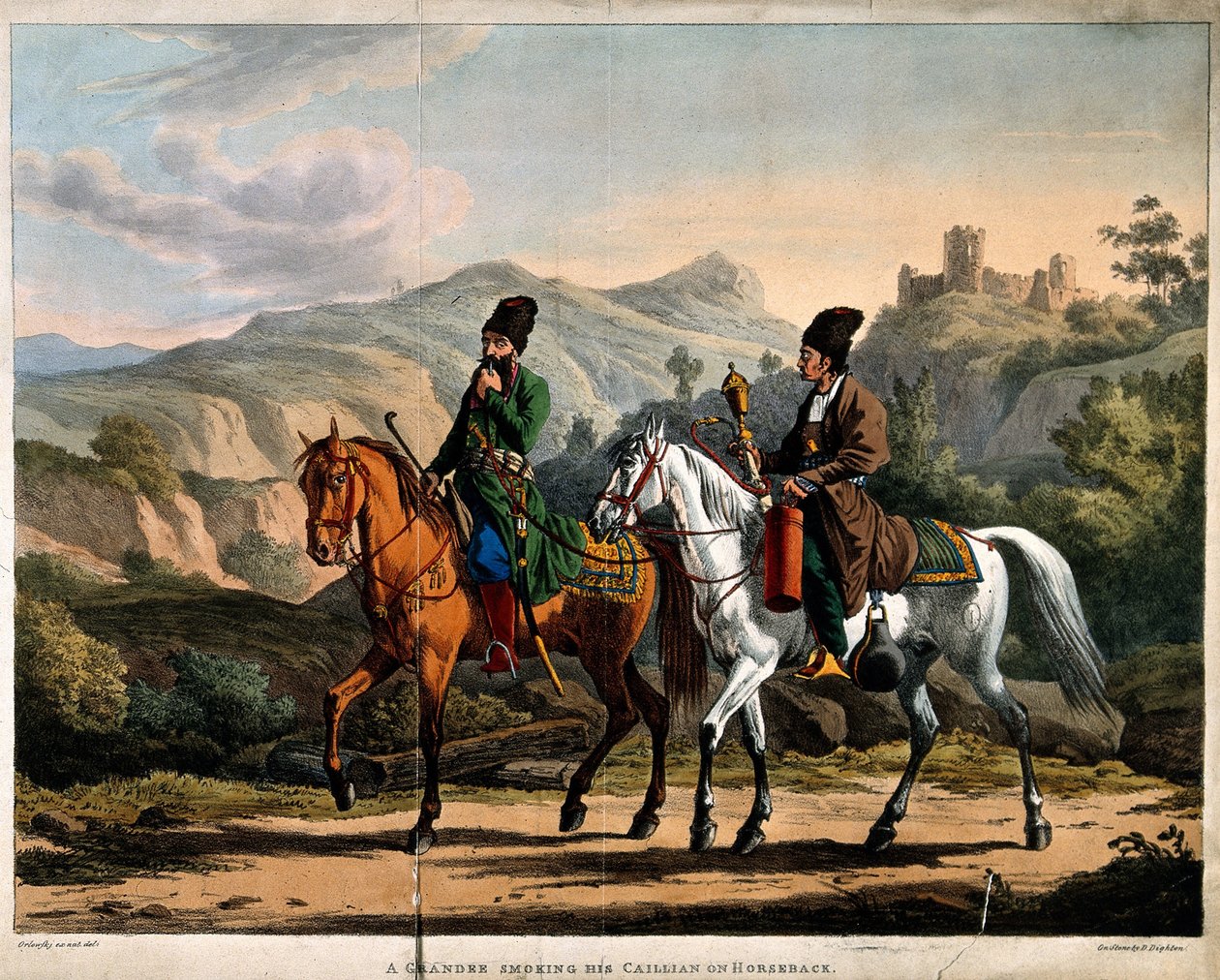 Persa fumando um cachimbo de água a cavalo, ca 1820 de Orlowski