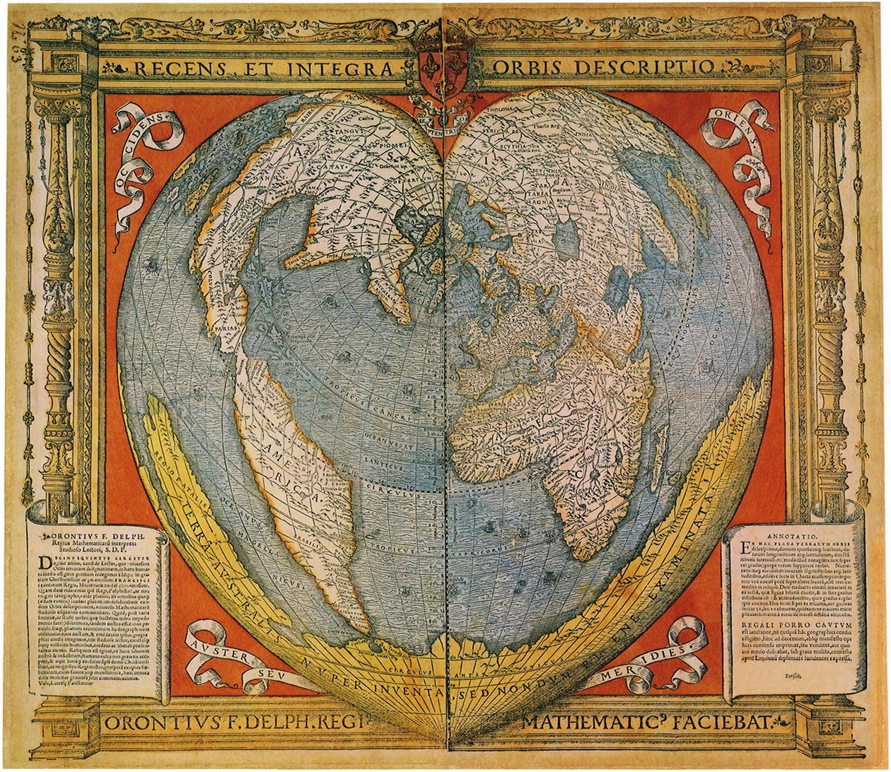 Mapa do mundo em forma de coração de Oronce Fine