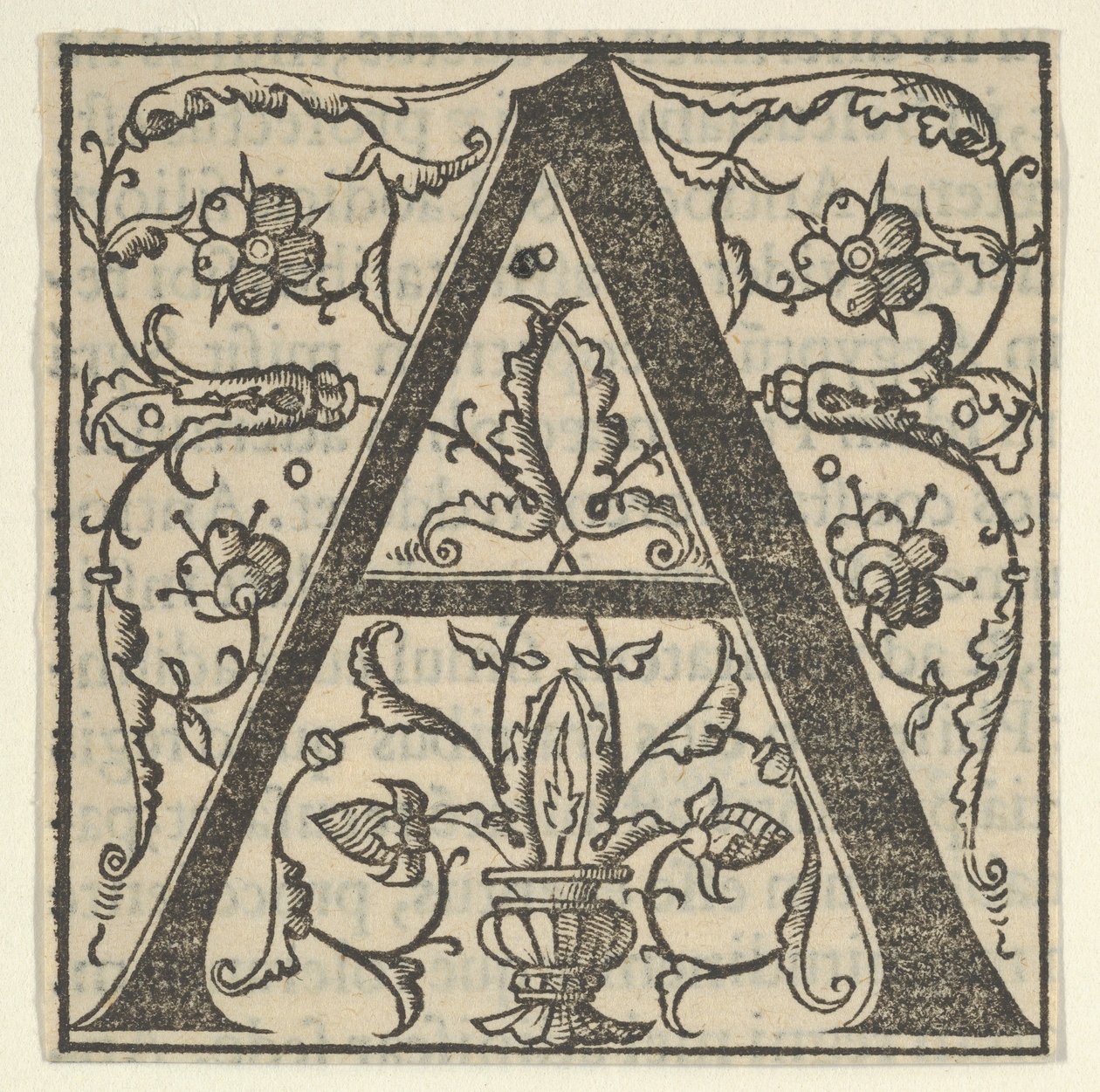 Letra inicial A com guirlandas, meados do século XVI., meados do século XVI. de Oronce Fine