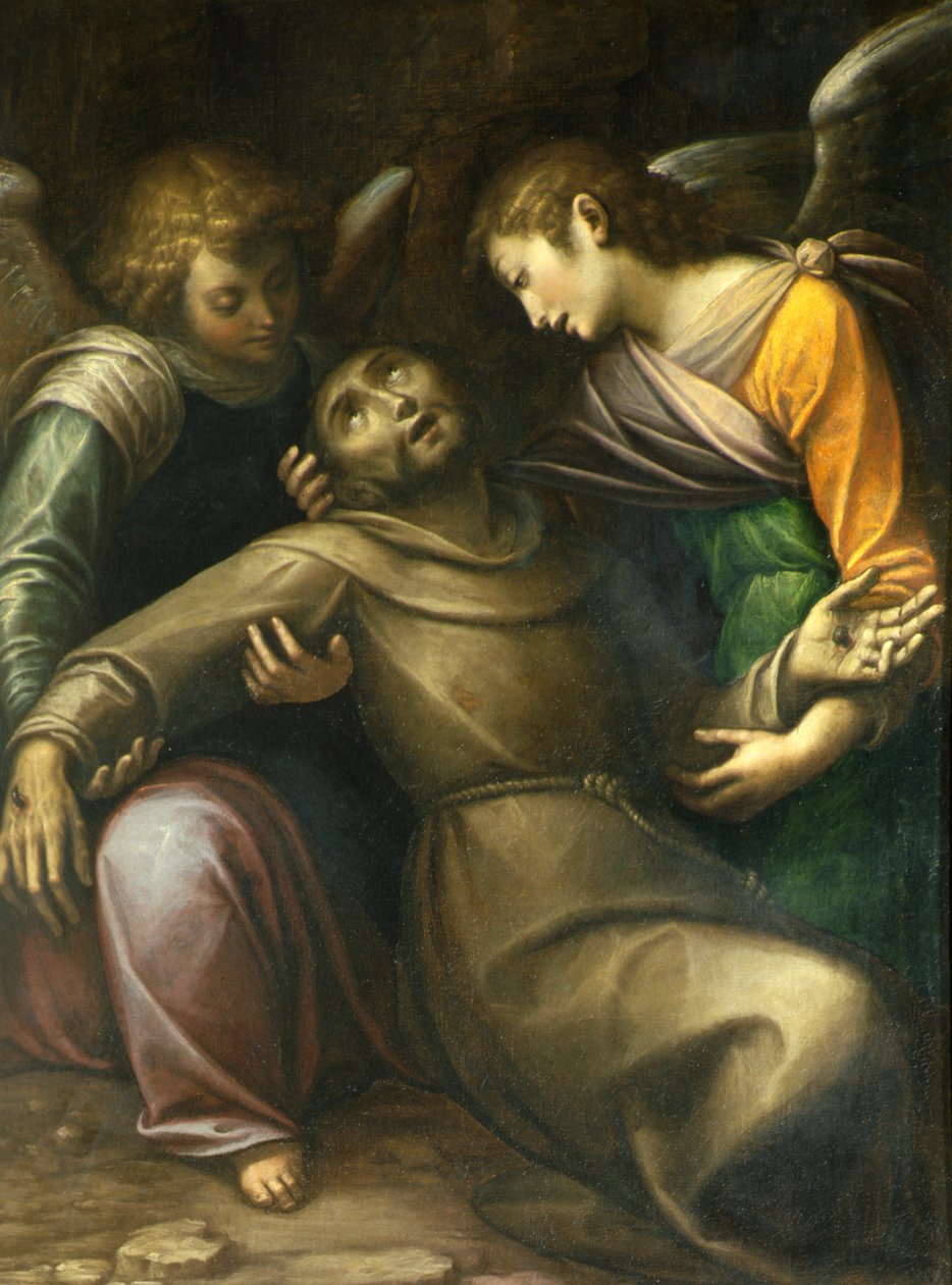 São Francisco confortado por dois anjos de Orsola Maddalena Caccia