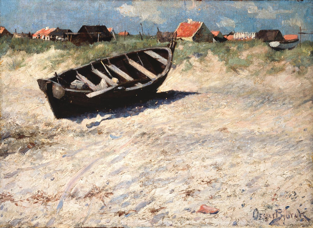 Barco na praia sul de Skagen de Oscar Gustaf Bjorck