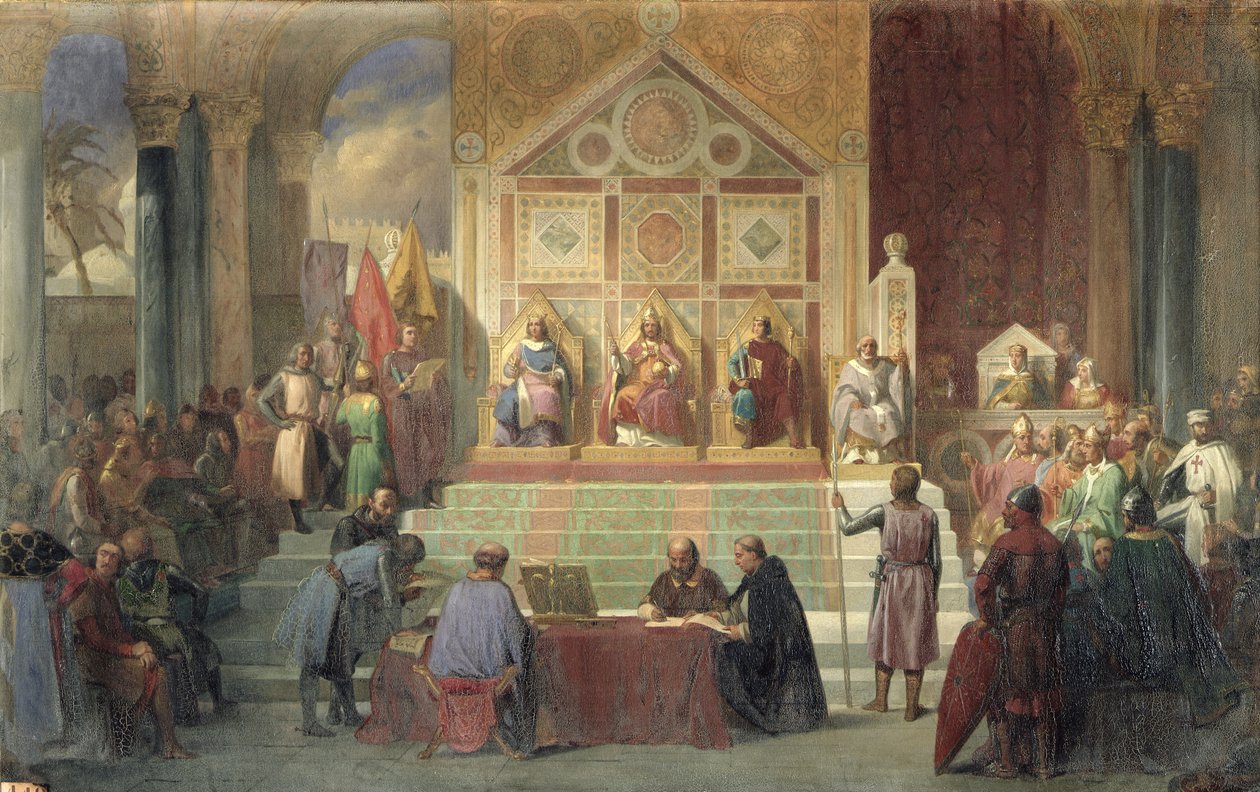 St. Louis (1214-70) Rei da França recebendo Robert Patriarca de Jerusalém, em Damietta em 1249, 1846 de Oscar Gue