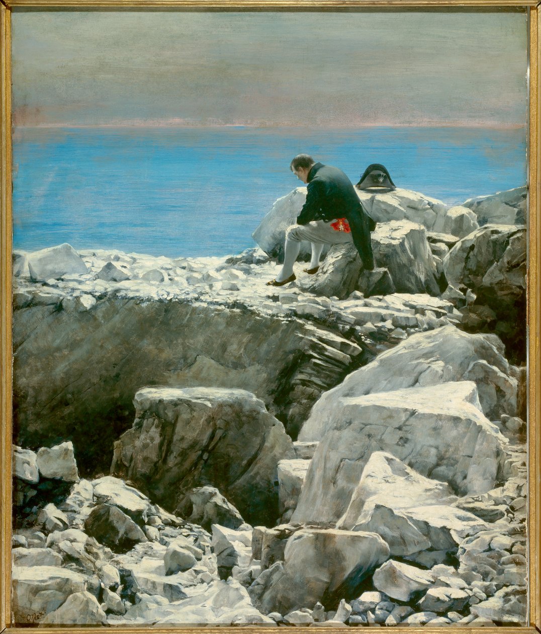 Acabou, Napoleão I a Santa Helena (1769-1821) O imperador no exílio está representado numa atitude melancólica sozinho numa rocha da ilha de Sainte-Helene. Pintura de Oscar Rex (1857-1929) Sol do século XIX. 0,76x0,67 m Malmaison, musee du chateau - Acabou de Oscar Rex