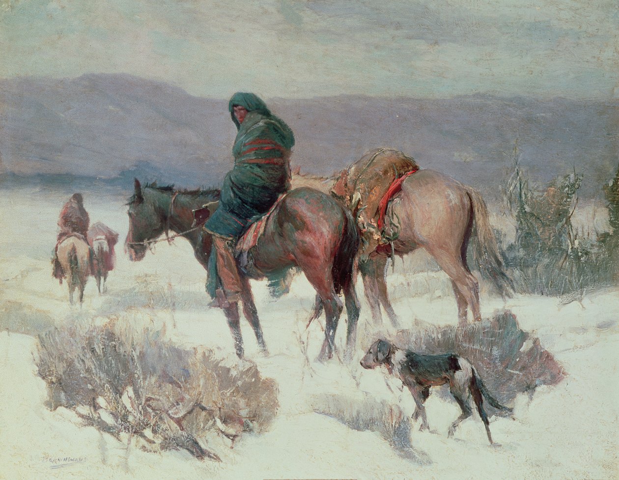 Caça ao Inverno (óleo sobre tela) de Oscar Edward Berninghaus