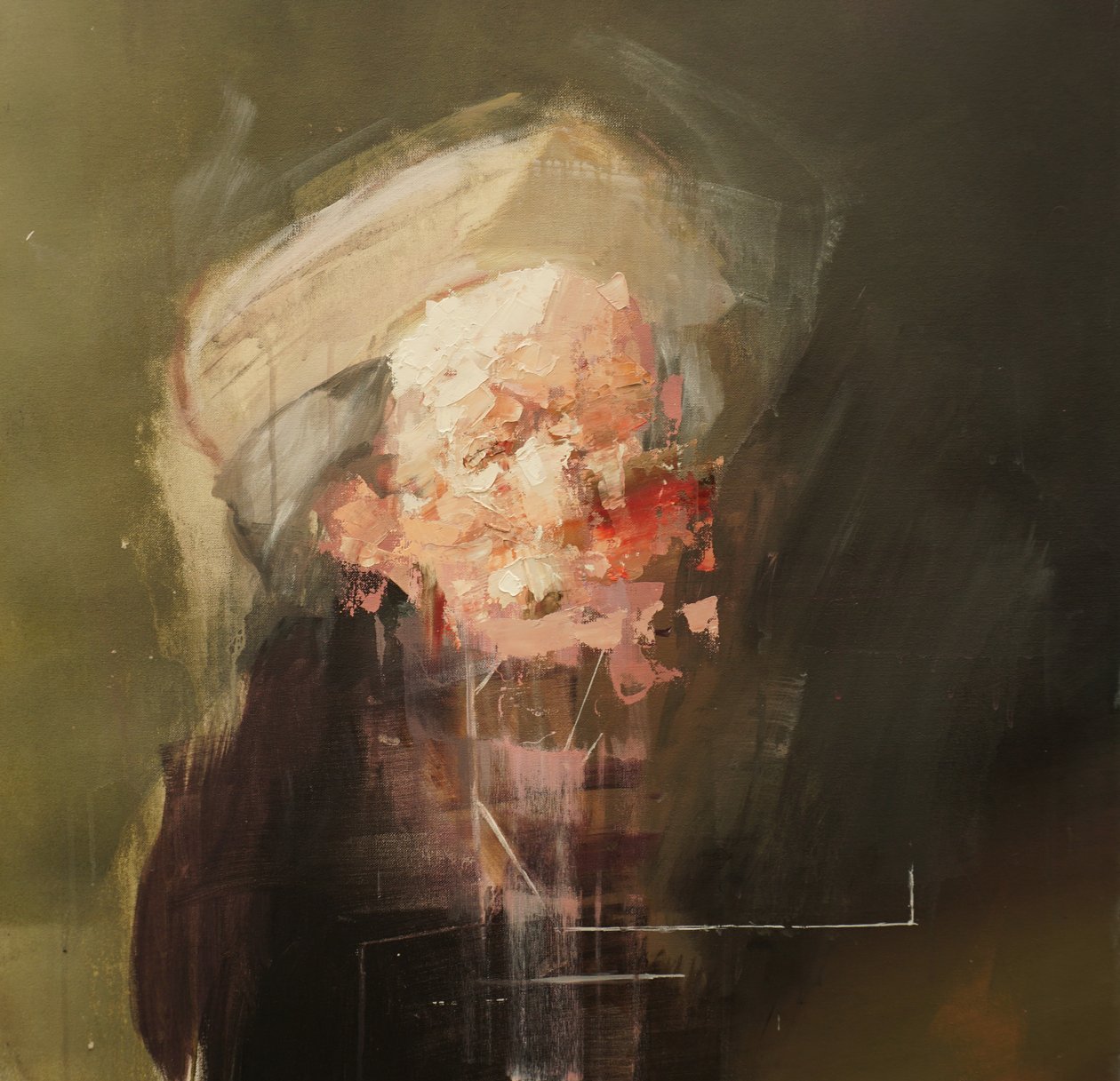 After Rembrandt -Self Portrait as the Apostle Paul, 2020-24 (acrílico, pastel e óleo sobre tela) de Oscar Nin