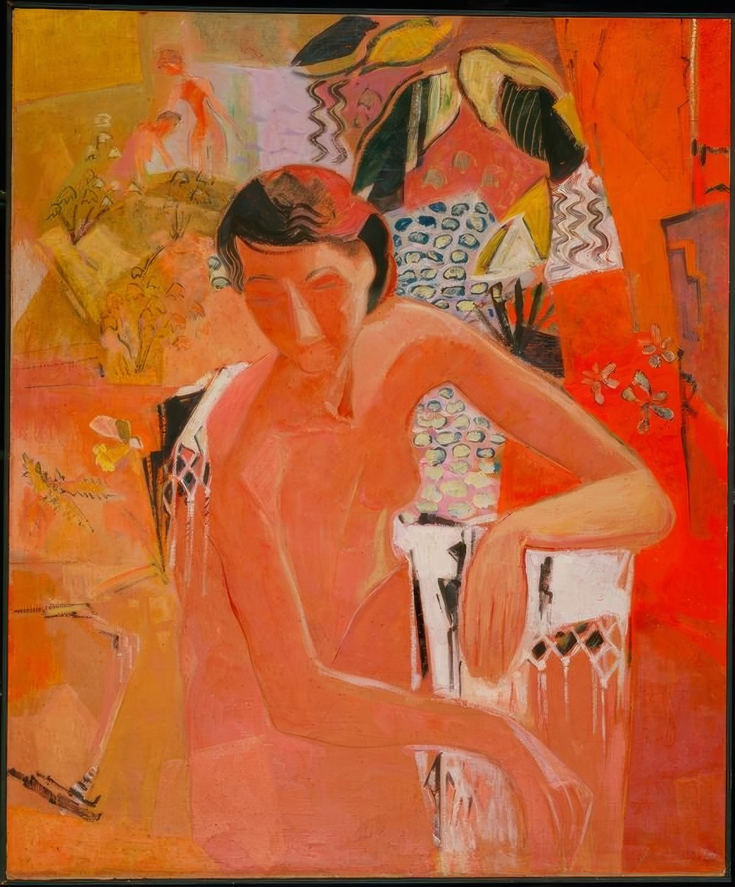Badende mit Fransentuch - Banhista com xale com franjas. 1940 Tela, 119 × 98,5 cm Inv. A 6-50 Museum am Ostwall, Dortmund, Alemanha de Oskar Moll