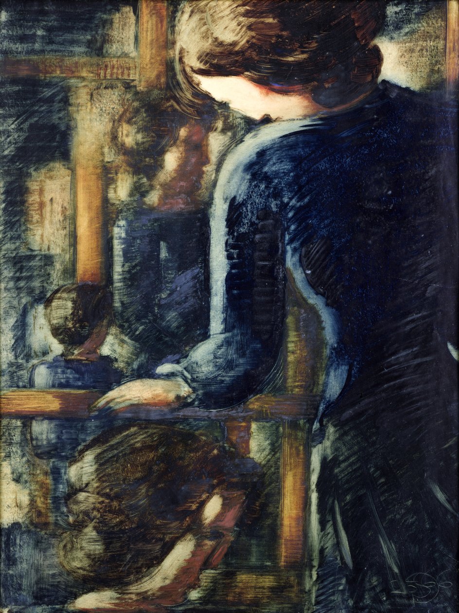 Três meninas (e uma cabeça no perfil) (óleo sobre papel) de Oskar Schlemmer