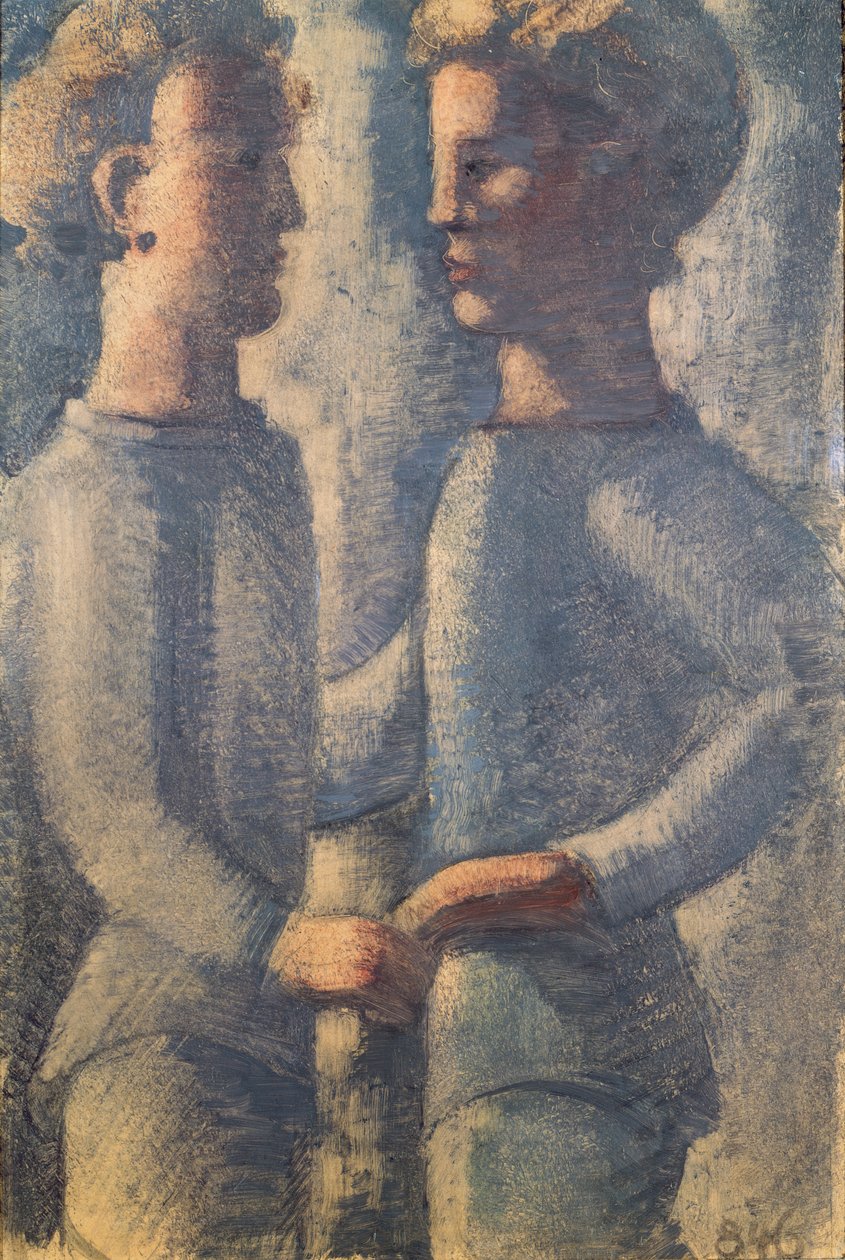 Dois amigos, 1936 (lápis, têmpera e óleo no painel) de Oskar Schlemmer
