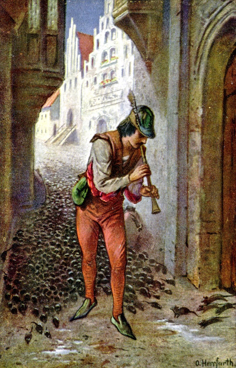 O flautista de Hamelin, c.1910 (ilustração) de Oskar Herrfurth